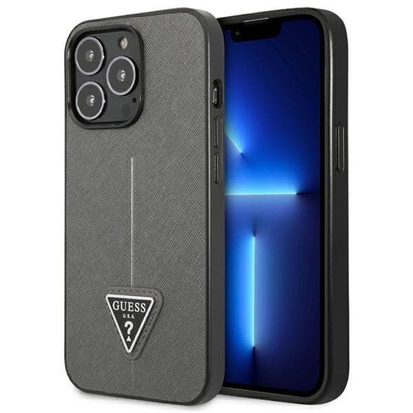 Guess GUHCP13XPSATLG iPhone 13 Pro Max 6,7" hopea/hopea kova kotelo SaffianoTriangle Logo