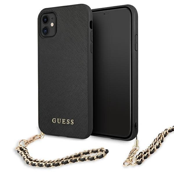 Guess GUHCN61SASGBK iPhone 11 6,1" / Xr musta/musta kovakotelo Saffiano Chain