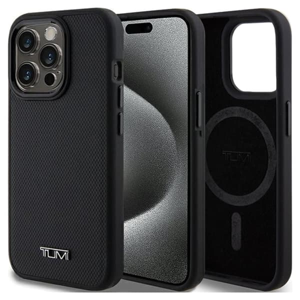 Tumi TUHMP15LRBAK iPhone 15 Pro 6,1" musta/musta kovakotelo Nahka Balistic Pattern MagSafe