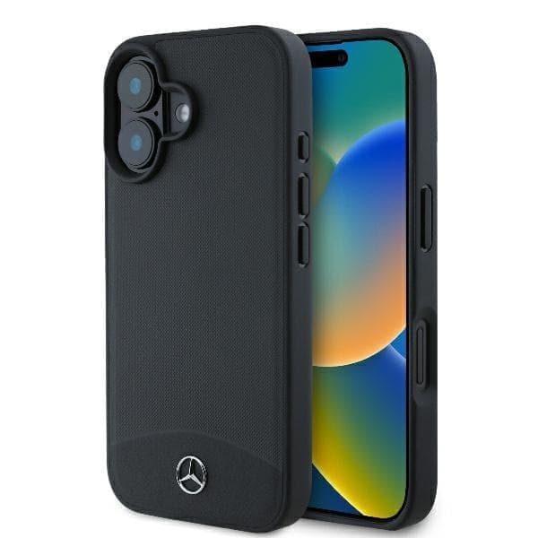 Mercedes MEHMP16S23RBARK iPhone 16 6,1" musta/musta kovakotelo kuvioitu ja tavallinen nahka MagSafe