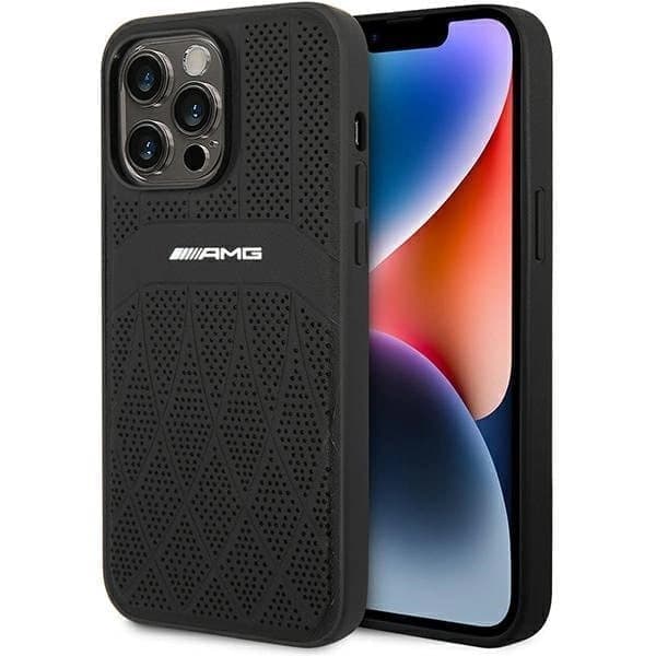 AMG AMHMP14XOSDBK iPhone 14 Pro Max 6.7 musta/musta kovakotelo Nahka Kaarevat Linjat MagSafe