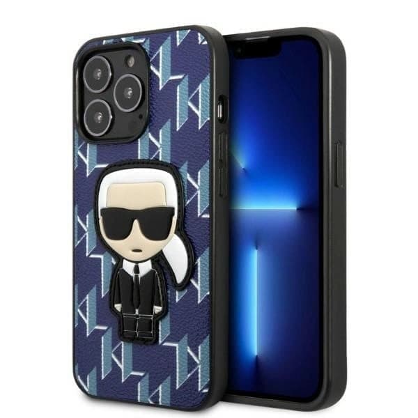 Karl Lagerfeld KLHCP13XPMNIKBL kotelo iPhone 13 Pro Max kovakotelolle - sininen Monogram Ikonik Patch