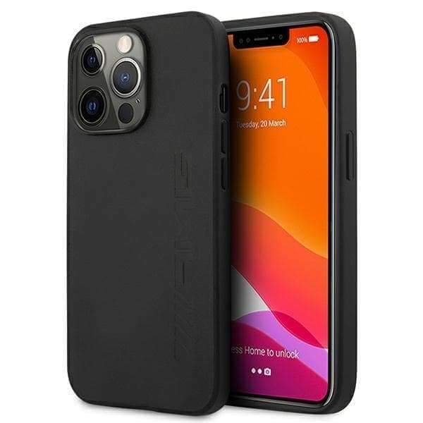 AMG AMHCP13LDOLBK iPhone 13 Pro / 13 6,1" musta/musta kovakotelo Nahka kuumaleimattu