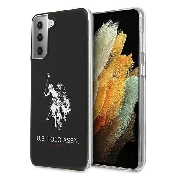 USA:n tapaus Polo Assn. Kiiltävä iso logo Samsung Galaxy S21:ssä - musta