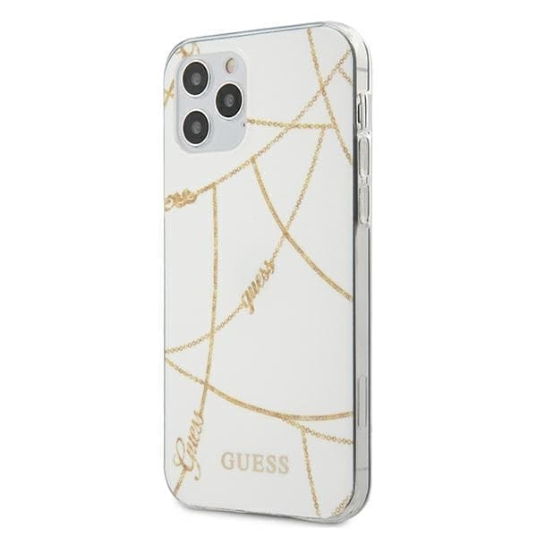 Guess GUHCP12LPCUCHWH iPhone 12 Pro Max 6,7" valkoinen/valkoinen kovakotelo Gold Chain Collection