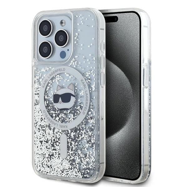Karl Lagerfeld Liquid Glitter Choupette Head MagSafe kotelo iPhone 14 Pro Maxille - läpinäkyvä