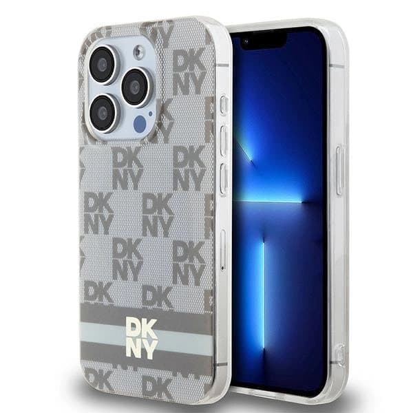 DKNY IML Checkered Mono Pattern & Printed Stripes MagSafe -kotelo iPhone 13 Pro Maxille - beige