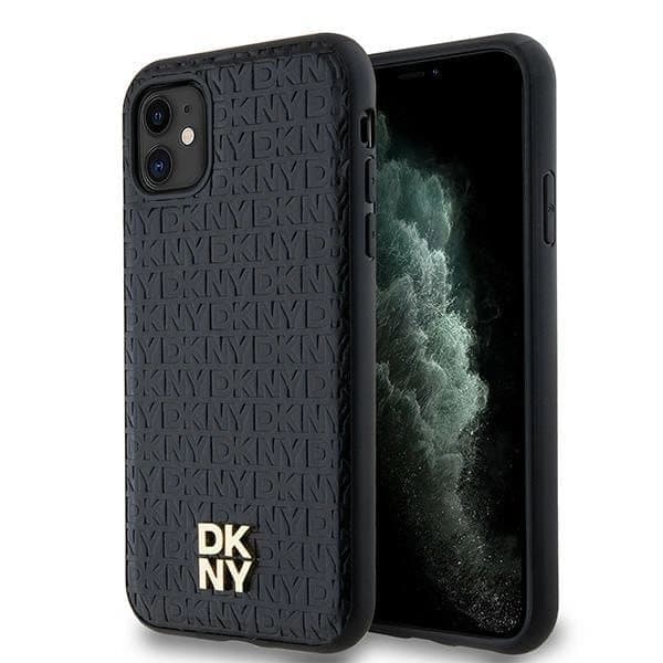 DKNY nahkamonogrammikuvioinen metallilogo MagSafe kotelo iPhone 11 / Xr:lle - musta