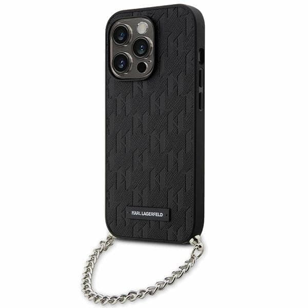 Karl Lagerfeld Saffiano Monogram Chain KLHCP14XSACKLHPK kuori iPhone 14 Pro Maxille - musta