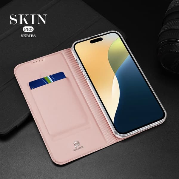 iPhone 16 Dux Ducis Skin Pro Flipfodral med Kortfack - Roseguld
