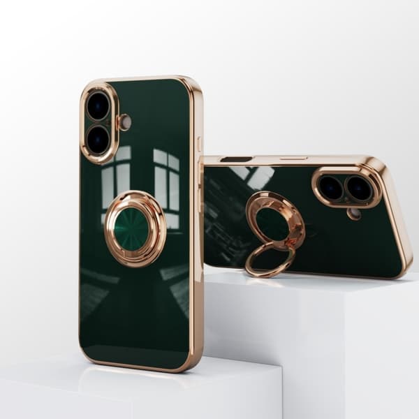 iPhone 16 Elegant & Stöttåligt Skal med Ringhållare Flawless - Mörkgrön
