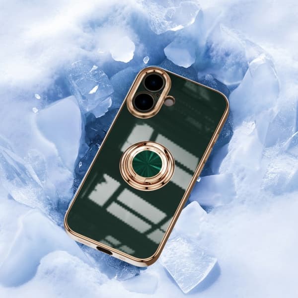 iPhone 16 Elegant & Stöttåligt Skal med Ringhållare Flawless - Mörkgrön