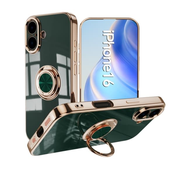 iPhone 16 Elegant & Stöttåligt Skal med Ringhållare Flawless - Mörkgrön