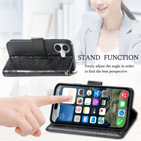 iPhone 16 Plånboksfodral PU-Läder 4-FACK Motiv Fjäril