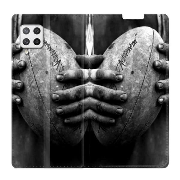 Plånboksfodral i läder till Samsung Galaxy A12 Vintage Rugby Ball One Size
