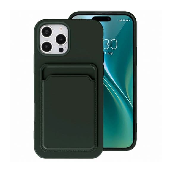 iPhone 16 Pro Max Silikonskal med Korthållare – Militärgrön