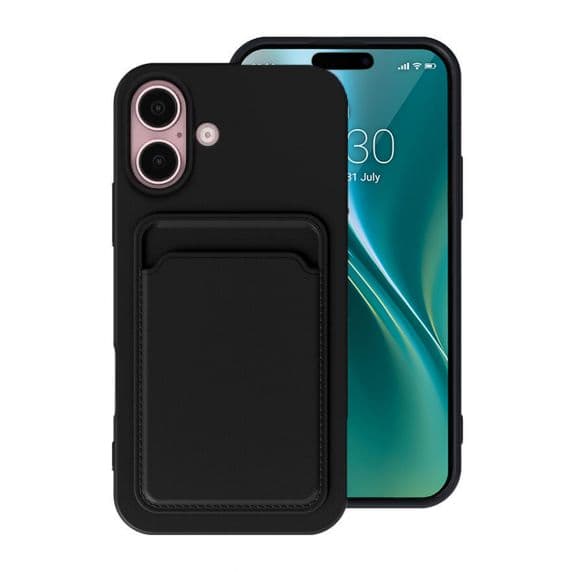 iPhone 16 Plus Silikonskal med Korthållare – Svart