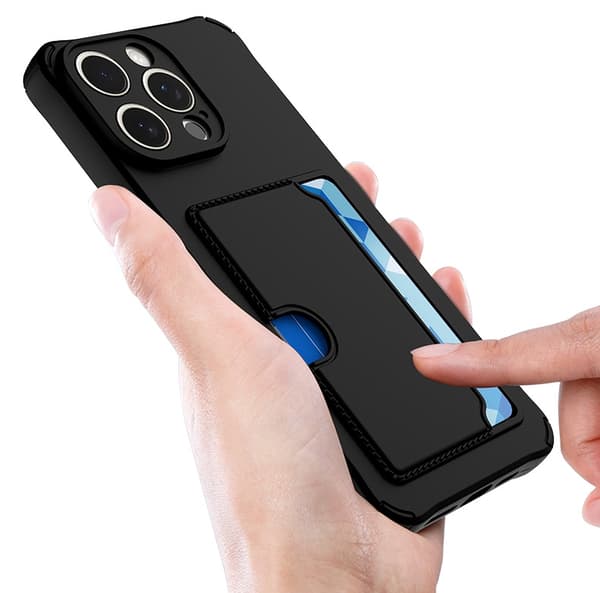 iPhone 15 Pro Skal Svart med Sid-Korthållare