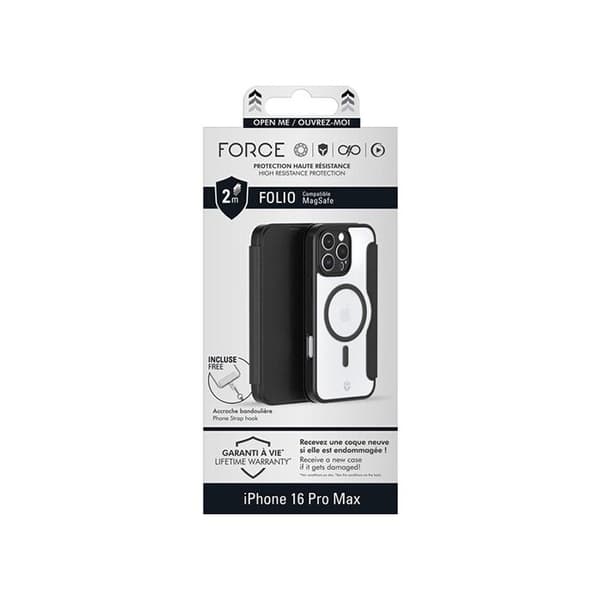 Forcecase Folio mobiltelefonfodral MED Magsafe FÖR IPHONE 16 Pro Max Svart