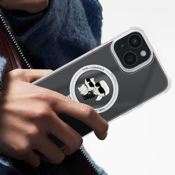 Skal till iPhone 15 Plus Karl Lagerfeld - Silikongelförstärkta hörn - Genomskinlig