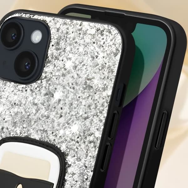 Skal till iPhone 14 Plus Sparkling Glitter Design Upphöjda kanter Karl Lagerfeld Silver