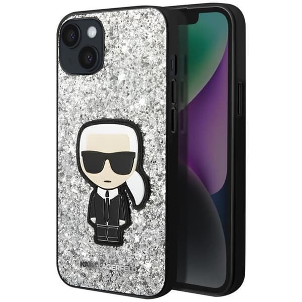 Skal till iPhone 14 Plus Sparkling Glitter Design Upphöjda kanter Karl Lagerfeld Silver