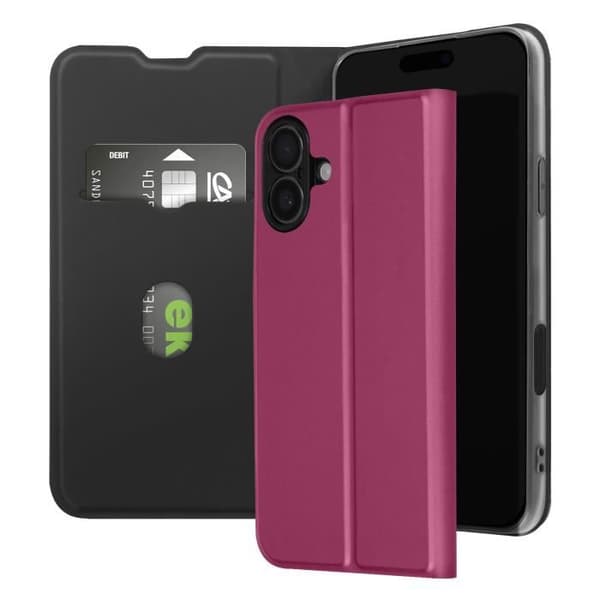Fodral till iPhone 16 - AVIZAR - Soft touch - Korthållare - Videostöd - Burgundy