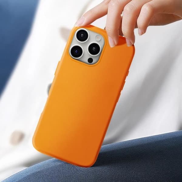 Skal till iPhone 16 Pro Max - AVIZAR - Högkvalitativt veganskt läder - Orange - Integrerad MagSafe