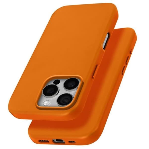 Skal till iPhone 16 Pro Max - AVIZAR - Högkvalitativt veganskt läder - Orange - Integrerad MagSafe