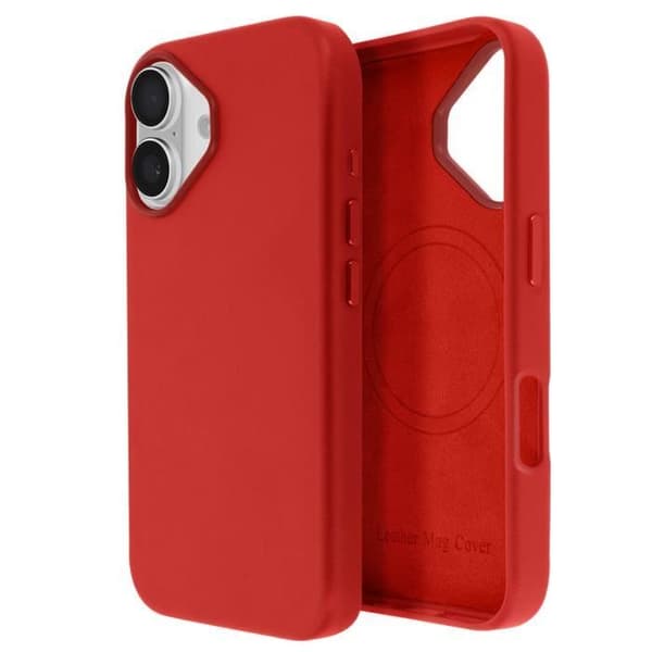 MagSafe Fodral till iPhone 16 i högkvalitativt Veganskt Läder Röd