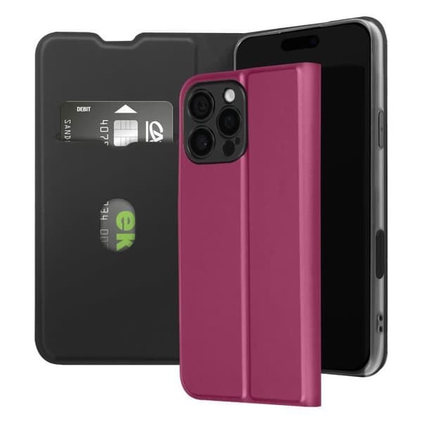 Fodral till iPhone 16 Pro Max - AVIZAR - Soft touch - Korthållare - Videostöd - Burgundy