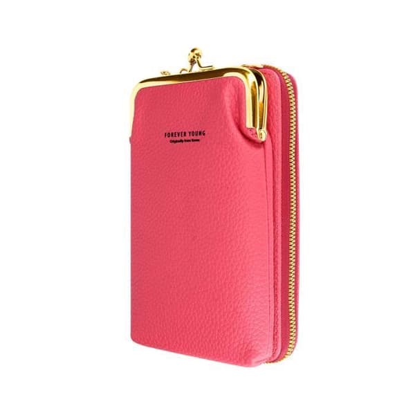 Smartphone Etui - Syntetiskt läder - Flera fack - Rosa - Kompatibel upp till 180x110mm - Dragkedja