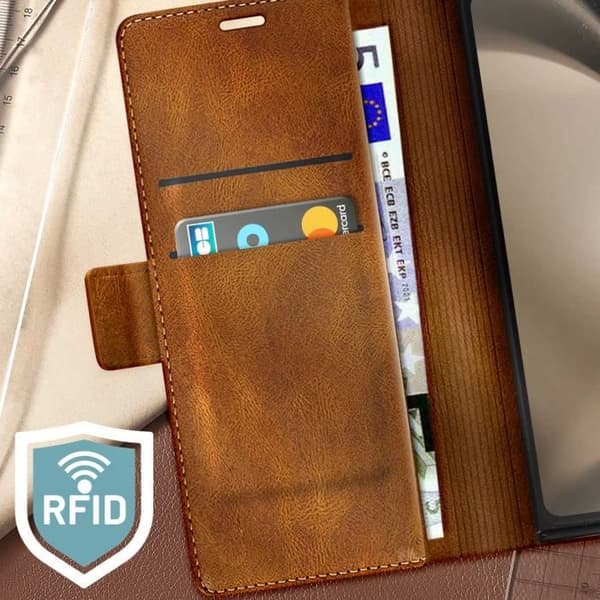 Coque - Samsung - Galaxy Z Fold 5 - Vintage - Anti RFID - Syntetiskt läder ljusbrun
