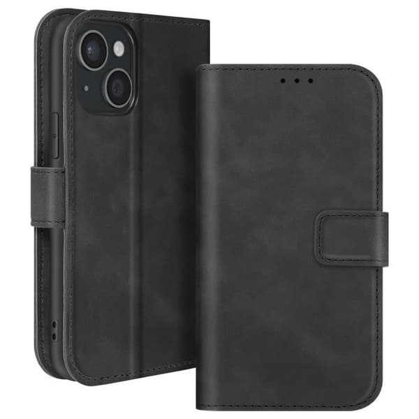 AVIZAR iPhone 15 Plånboksfodral - Svart - Flik - Videostöd