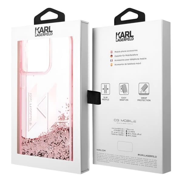 Fodral till iPhone 14 Pro Flytande glittermönster Förstärkta kanter Karl Lagerfeld Rosa