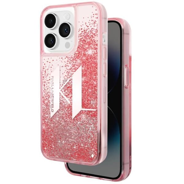Fodral till iPhone 14 Pro Flytande glittermönster Förstärkta kanter Karl Lagerfeld Rosa