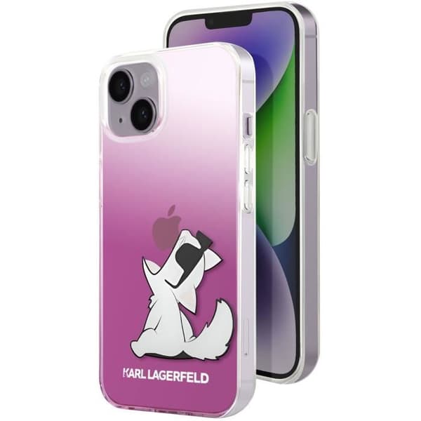Fodral till iPhone 14 Plus - KARL LAGERFELD - Choupette Eat - Rosa - Upphöjda kanter
