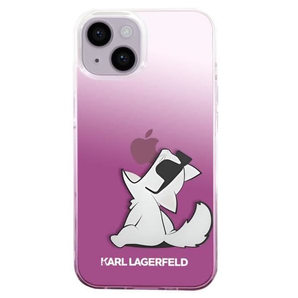 Fodral till iPhone 14 Plus - KARL LAGERFELD - Choupette Eat - Rosa - Upphöjda kanter