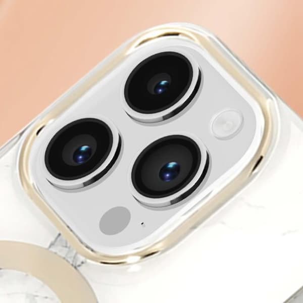 Pack för iPhone 14 Pro Marble Case och Guess 15W MagSafe Charger Vit