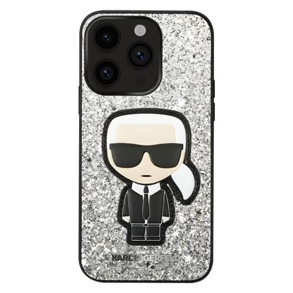 Skal till iPhone 14 Pro Max - KARL LAGERFELD - Glitter Flakes - Paljett - Upphöjda kanter - Grå
