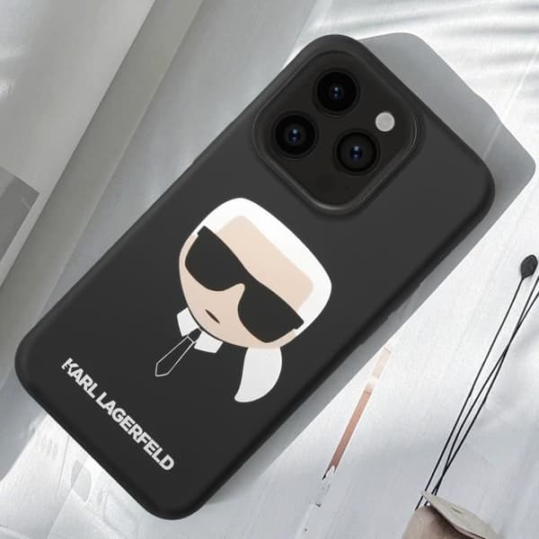 Skal till iPhone 14 Pro - KARL LAGERFELD - Karl’s Head Series - Silikongel - Upphöjda kanter - Svart