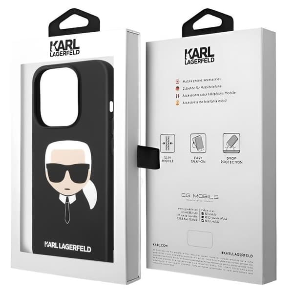 Skal till iPhone 14 Pro - KARL LAGERFELD - Karl’s Head Series - Silikongel - Upphöjda kanter - Svart