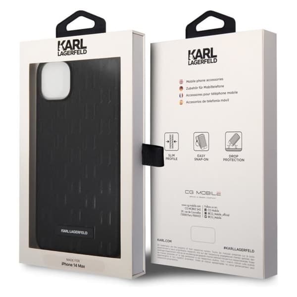 Fodral till iPhone 14 - KARL LAGERFELD - Saffiano Läderfinish - Art Deco-tryck - Svart