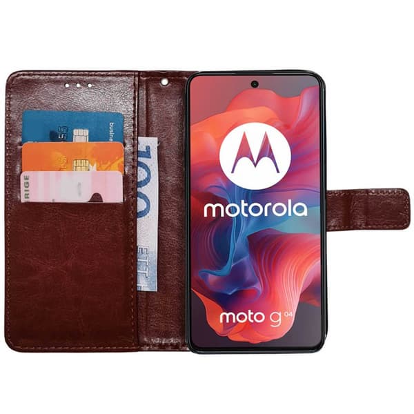 Lompakkokotelo 3-kortti Motorola Moto G04 - Ruskea