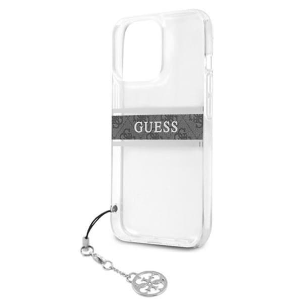 Telefonfodral - Guess - 4G Stripe Grey Charm - Transparent - Mjukt - iPhone 13 Pro