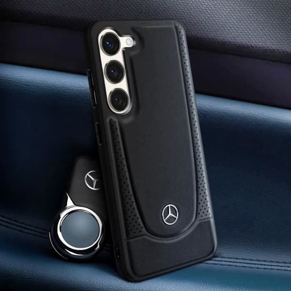 Fodral till Samsung Galaxy S23 äkta läder förhöjda kanter Mercedes Svart
