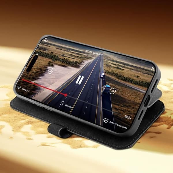 Fodral till iPhone 14 Pro Max - BMW - Plånbok i äkta läder - Svart - Tre kortplatser