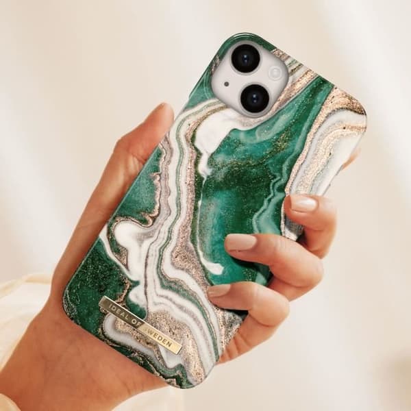 iPhone 14 Plus Fodral Marbled Luxury Ultra Thin Golden Jade Marble iDeal of Sweden Mörkgrön