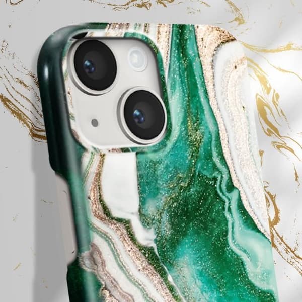 iPhone 14 Plus Fodral Marbled Luxury Ultra Thin Golden Jade Marble iDeal of Sweden Mörkgrön