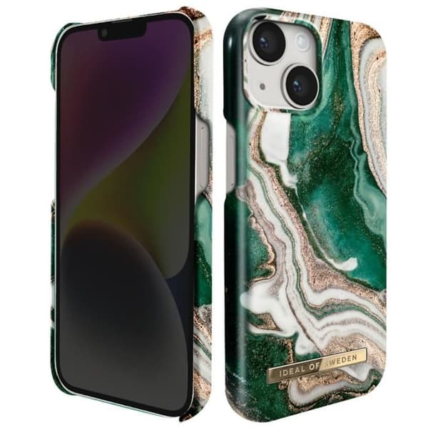 iPhone 14 Plus Fodral Marbled Luxury Ultra Thin Golden Jade Marble iDeal of Sweden Mörkgrön